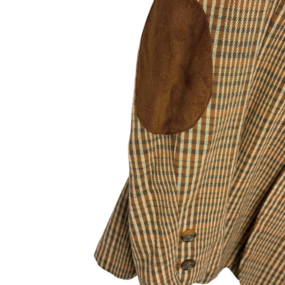 Rude Blazer Jacket Wns L Brown Plaid Elbow Patches Dark Academia Vintage Style - Picture 3 of 9